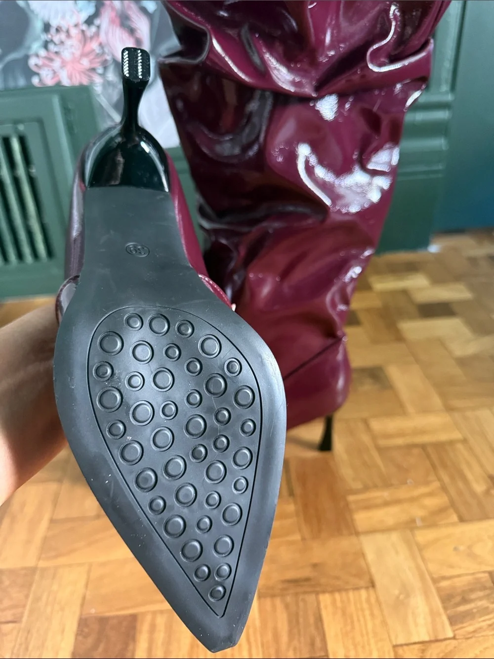 Women's Tall Patent Leather Boots - Burgundy